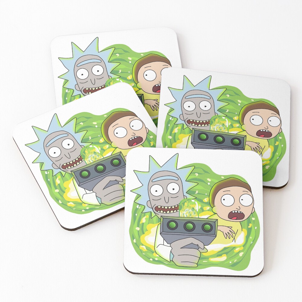 Rick and Morty with Portal Gun Coasters (Set of 4)
