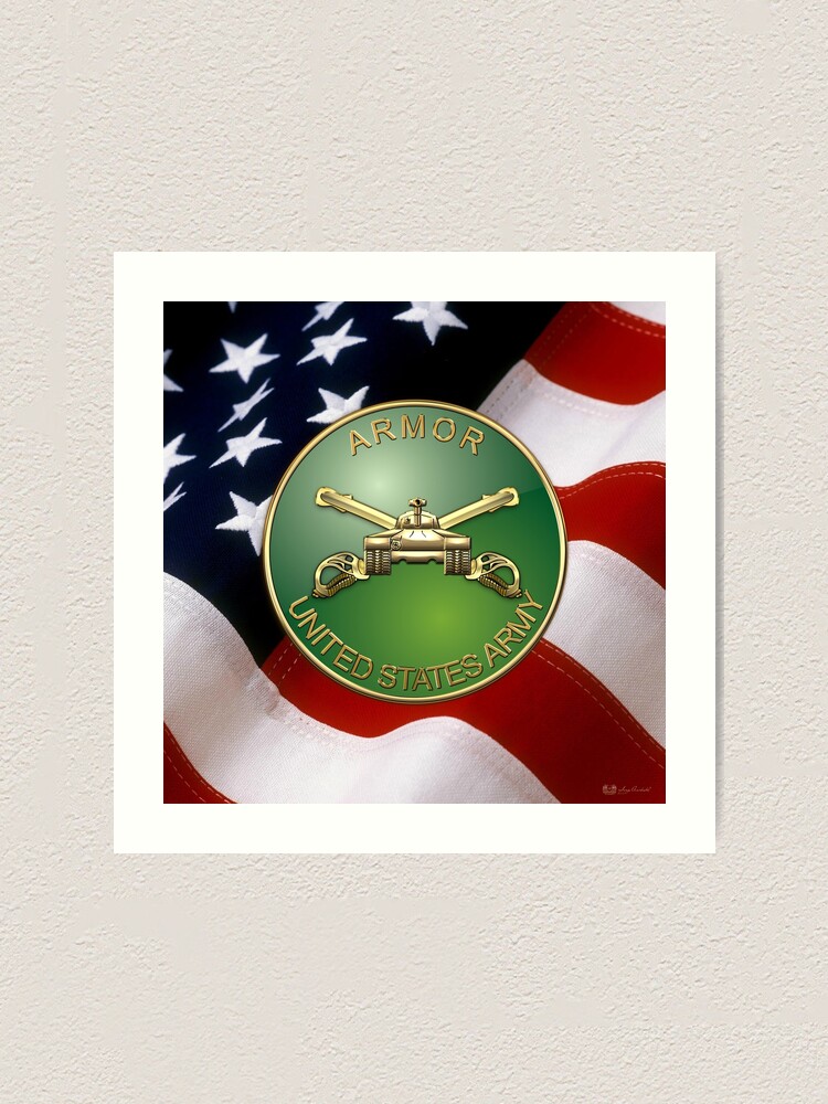 "U.S. Army Armor Branch Insignia over U. S. Flag" Art Print by