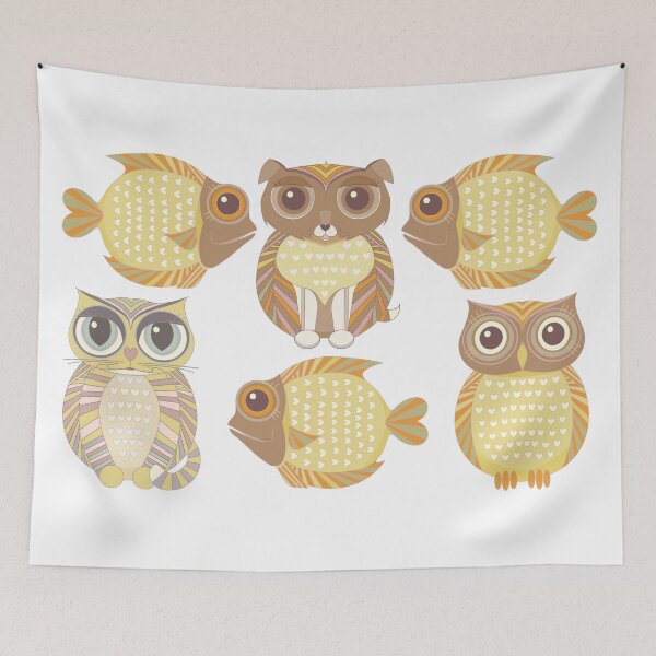 Item preview, 3 Fish, Dog, Cat & Owl designed and sold by Jean Gregory Evans.