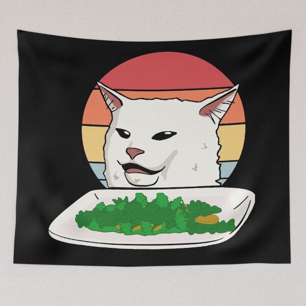 Item preview, Angry woman yelling at confused cat at dinner table meme designed and sold by TekknoOutfits.