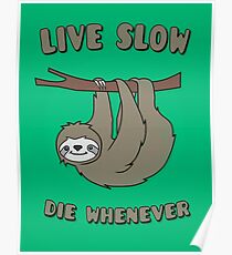 Funny & Cute Sloth 'Live Slow Die Whenever' Cool Statement / Lazy Motto / Slogan Poster