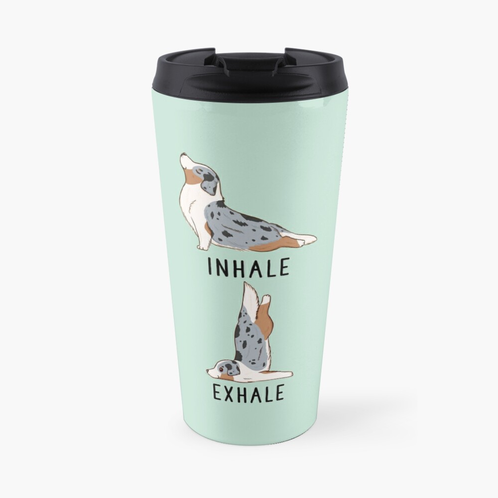 Inhale Exhale Australian Shepherd Yoga Travel Coffee Mug