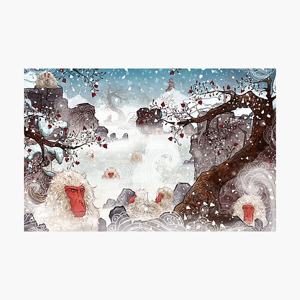 Soaking Japanese Snow Monkeys Photographic Print