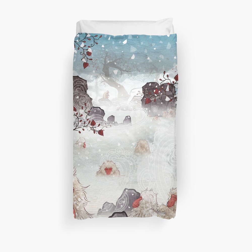 Soaking Japanese Snow Monkeys Duvet Cover
