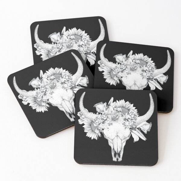 Item preview, cow skull, bull skull, floral skull designed and sold by Flower Magic .