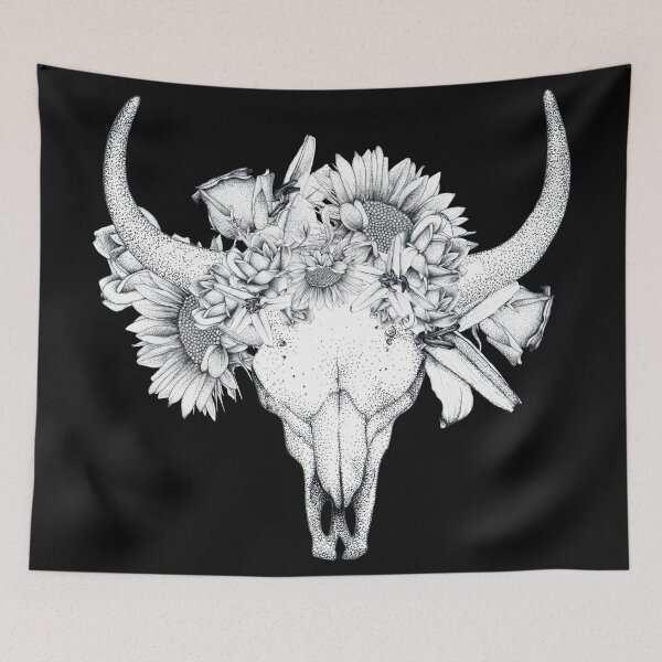 Item preview, cow skull, bull skull, floral skull designed and sold by Flower Magic .