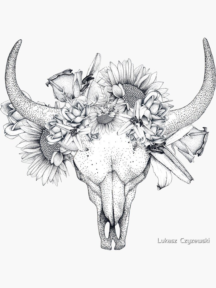 Bull Line Art Skull Print Cow Skull Abstract Western Wall 