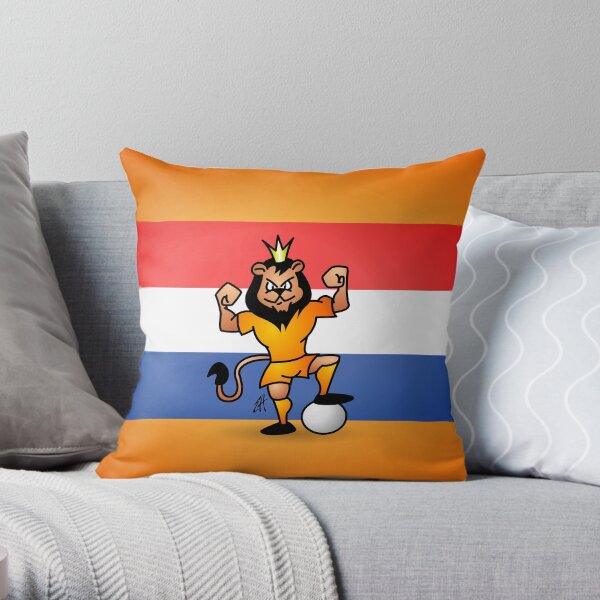 Orange lion soccer hero Throw Pillow