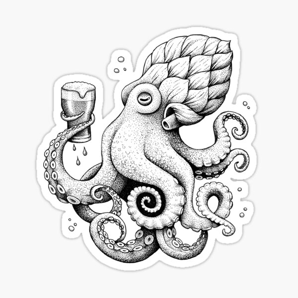 Hoptopus - The Beer Drinking Octopus Sticker