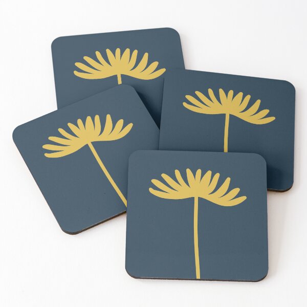 Item preview, Tall Flower Minimalist Floral in Light Mustard Yellow and Dark Blue designed and sold by kierkegaard.