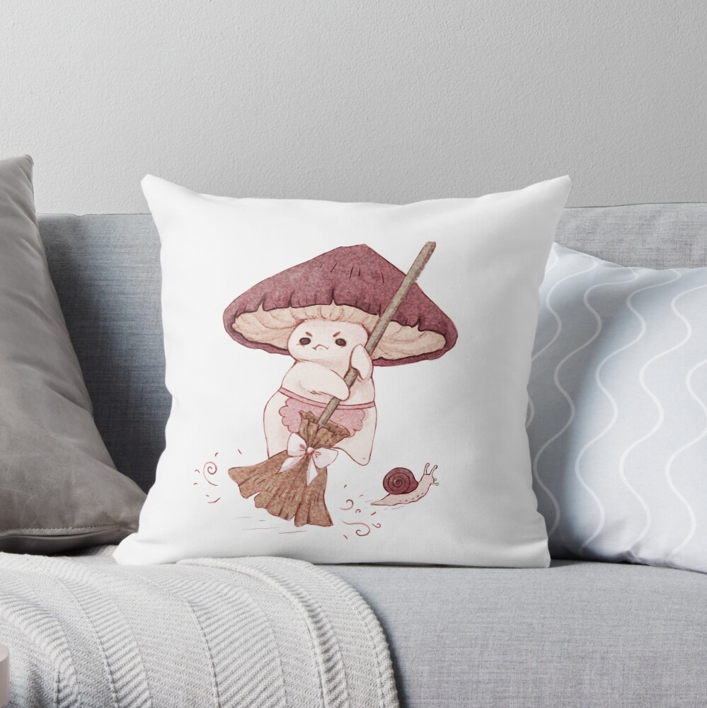 Angy mushroom does not like to clean Throw Pillow
