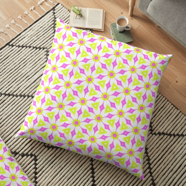 Pink and chartreuse yellow geometric pattern Floor Pillow