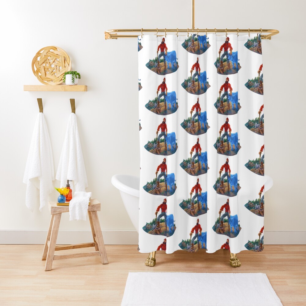 "Paul Bunyan and Babe the Blue Ox" Shower Curtain for Sale by