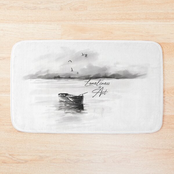 Item preview, Handdrawn unique lakeshore with lonely boat designed and sold by SoftFigurine.
