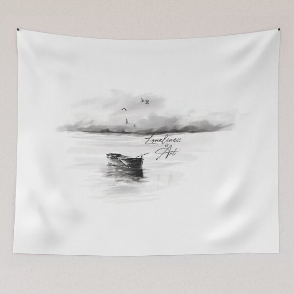 Item preview, Handdrawn unique lakeshore with lonely boat designed and sold by SoftFigurine.