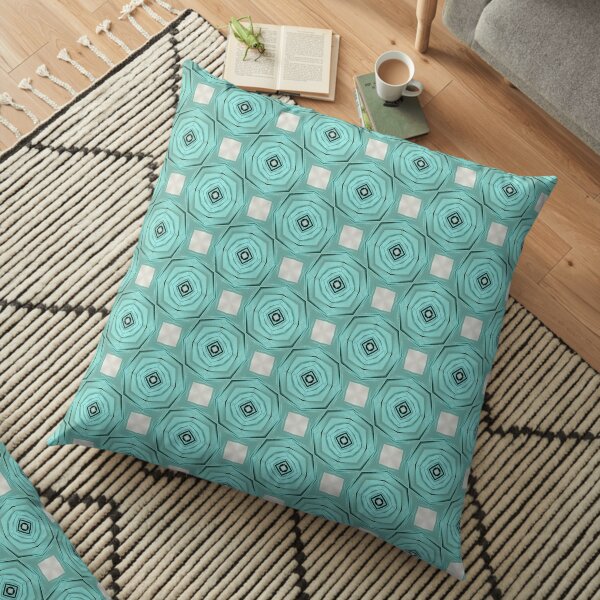 Midcentury style turquoise roses Floor Pillow