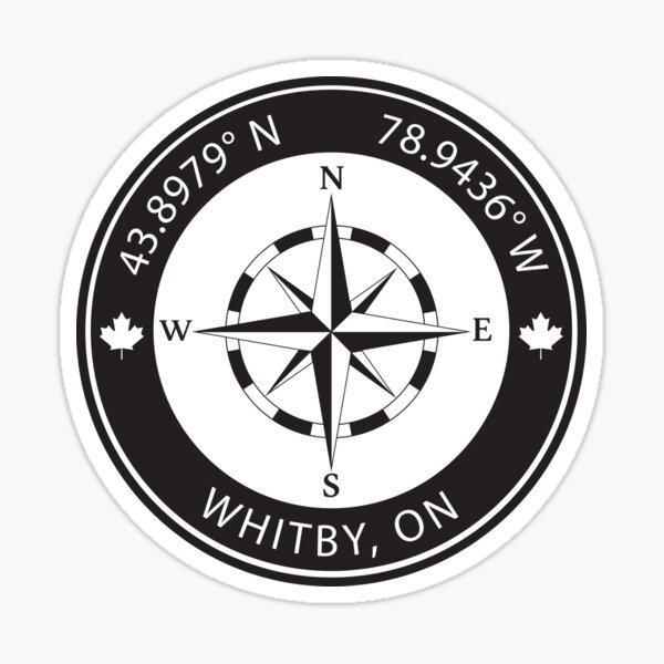 Whitby, Ontario Geographical Coordinates Sticker