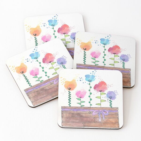 Item preview, Water Color Flowers in a Wooden Box designed and sold by Catsthetic.
