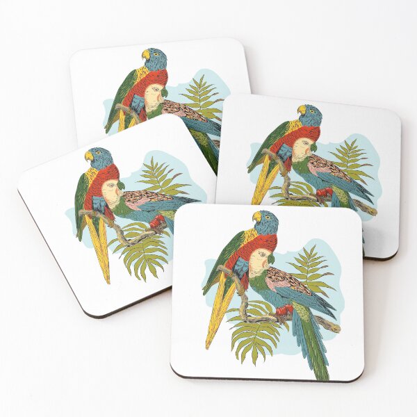 Item preview, Dos Loros Coloridos Ilustración Planta Tropical designed and sold by LizzyizzyDesign.