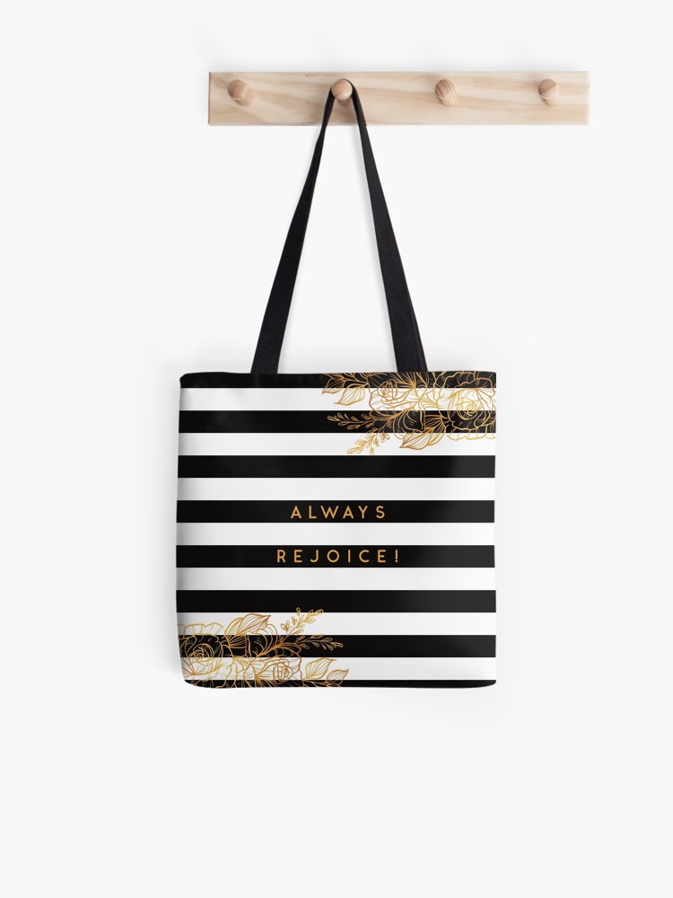 white and gold tote bag