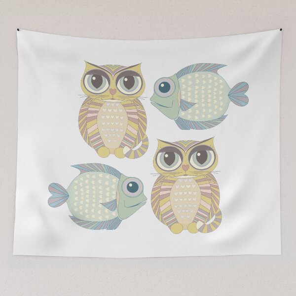 Item preview, Big-Eyed Cat With Fish Blue designed and sold by Jean Gregory Evans.