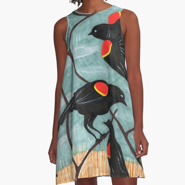 Red Winged Blackbirds by Amanda Laurel Atkins A-Line Dress