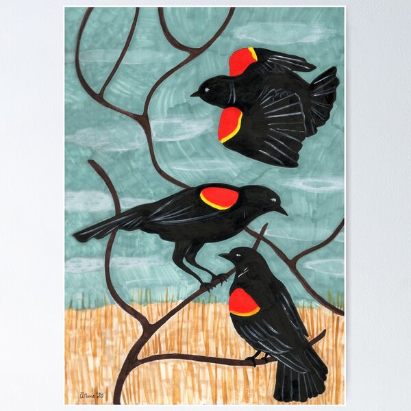 Item preview, Red Winged Blackbirds by Amanda Laurel Atkins designed and sold by Amanda Laurel Atkins.
