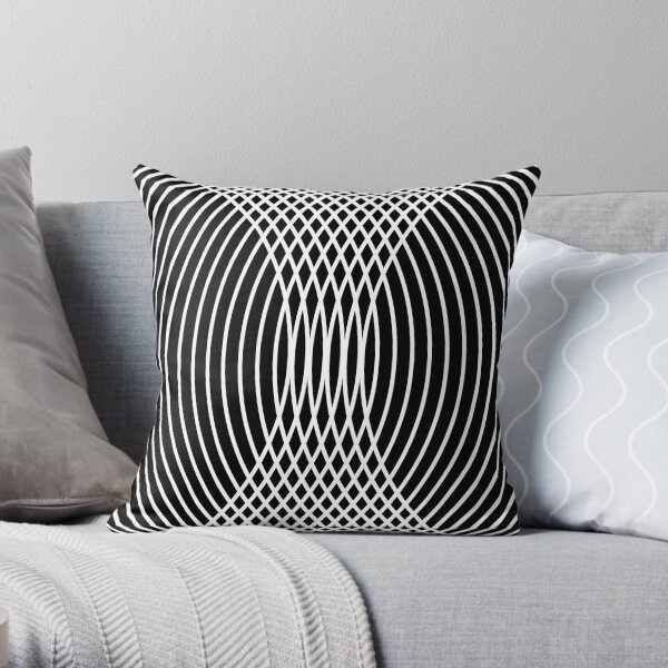Elegant White Curves on Black Throw Pillow