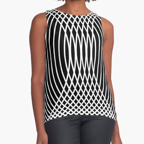 Elegant White Curves on Black Sleeveless Top