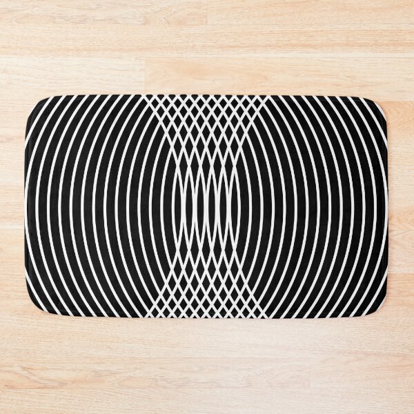 Elegant White Curves on Black Bath Mat