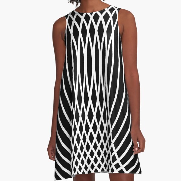 Elegant White Curves on Black A-Line Dress