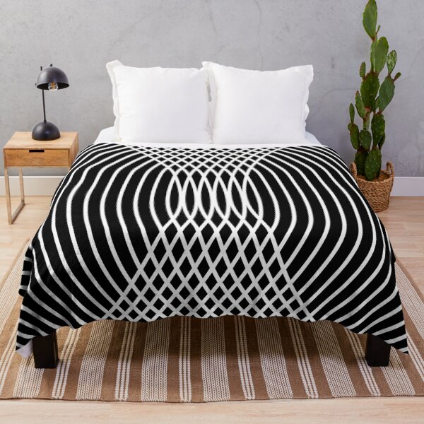 Elegant White Curves on Black Throw Blanket