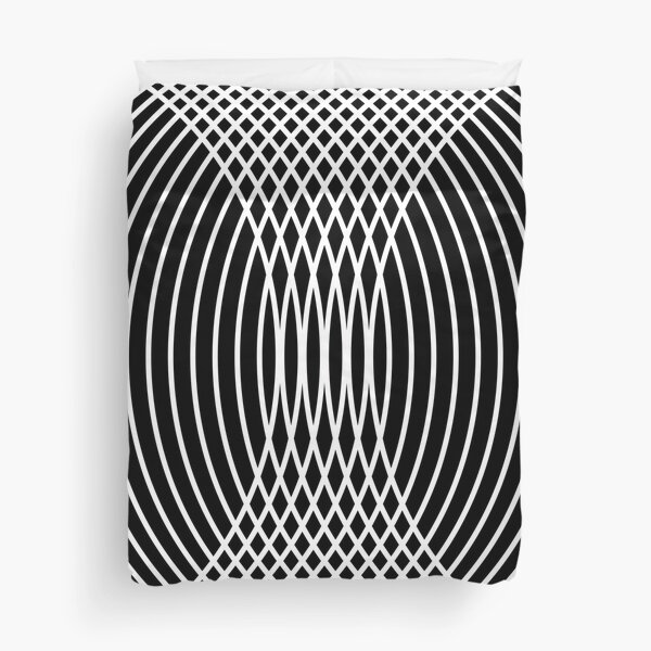 Elegant White Curves on Black Duvet Cover