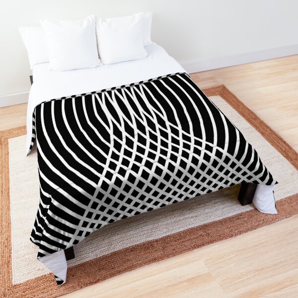 Elegant White Curves on Black Comforter
