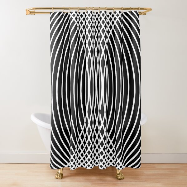 Elegant White Curves on Black Shower Curtain