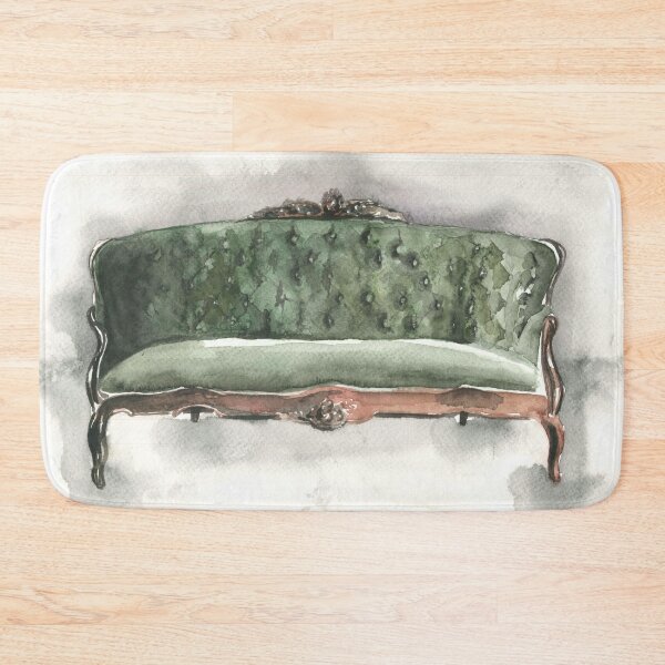 Item preview, Green vintage sofa with background. Watercolour sketch  designed and sold by xeniialunina.