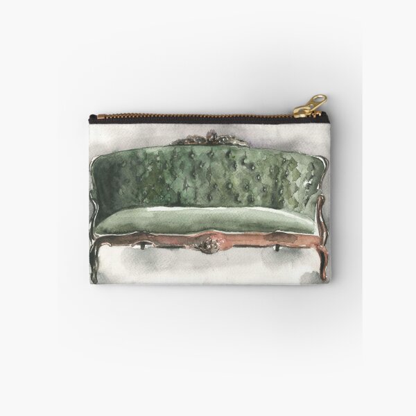 Item preview, Green vintage sofa with background. Watercolour sketch  designed and sold by xeniialunina.