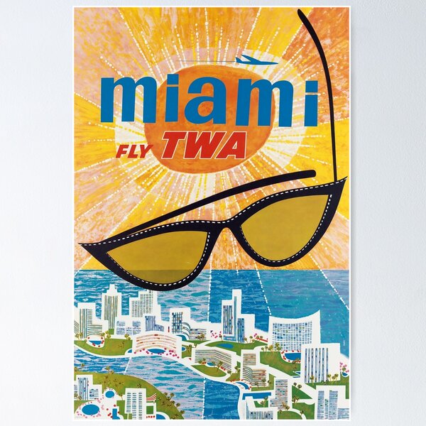 Item preview, Miami fly TWA vintage travel poster designed and sold by stickart-marek.