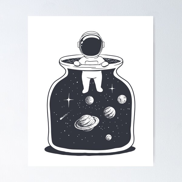 Item preview, Hand drawn astronaut is in a jar with space designed and sold by Toufikdesigns.