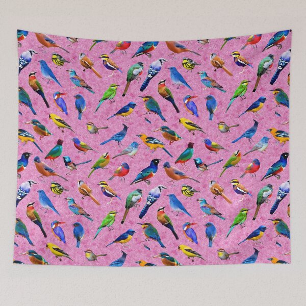 Item preview, Brilliant Birds II on Pink Cherry Blossoms  designed and sold by AxeLeon Patterns.