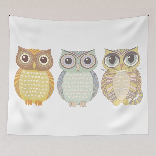 Item preview, 2 Owls & Big-Eyed Cat designed and sold by Jean Gregory Evans.