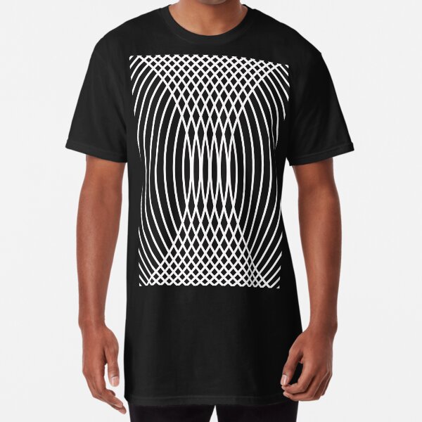 Elegant White Curves on Black Long T-Shirt