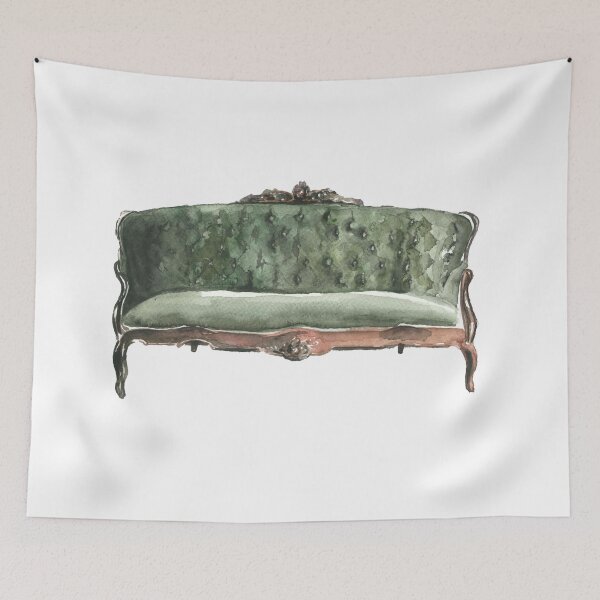 Item preview, Vintage green sofa made by watercolour  designed and sold by xeniialunina.