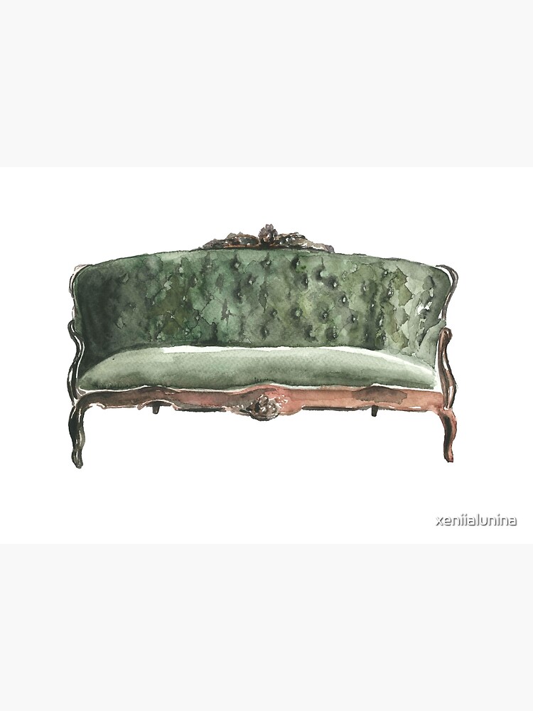 Tarjetas de felicitación «Sofá verde vintage hecho por acuarela» de  xeniialunina | Redbubble