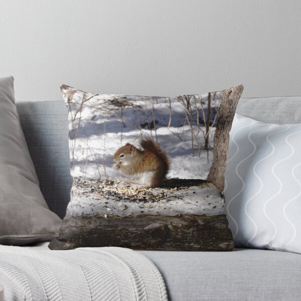 Item preview, Tiny red squirrel eating seeds on a snowy woodland trail  designed and sold by cuisinecat2.