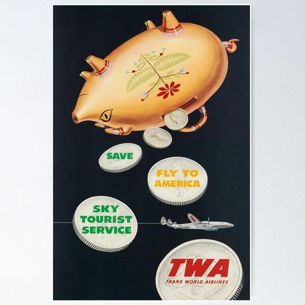 Item preview, Fly to America vintage travel poster designed and sold by stickart-marek.