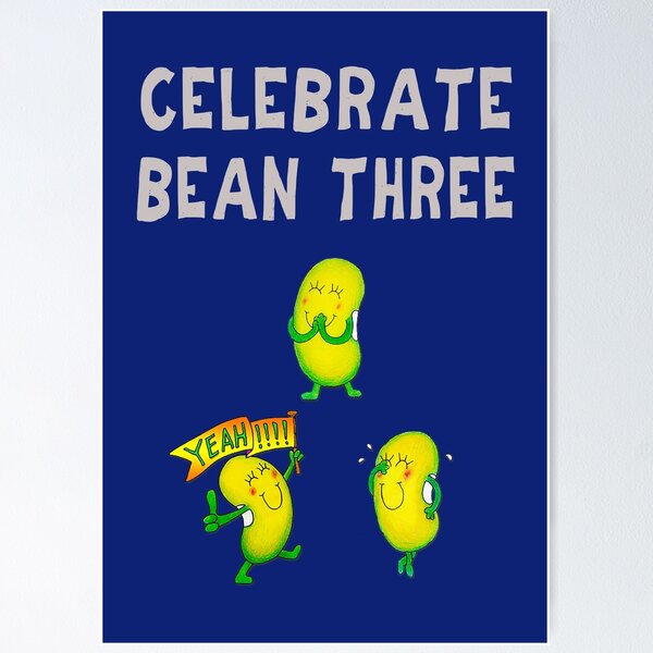 Item preview, Happy 3rd Birthday card - Celebrate Bean Three designed and sold by Justbeanhappy.