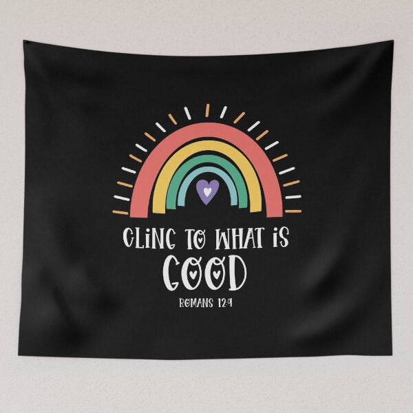 Artikelvorschau, Boho Rainbow Bible Verses klammert sich an das, was gut ist Römer 12: 9 entworfen und verkauft von brightandbold.