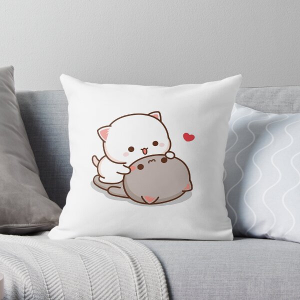 Peach and Goma Mochi Cat Love Throw Pillow