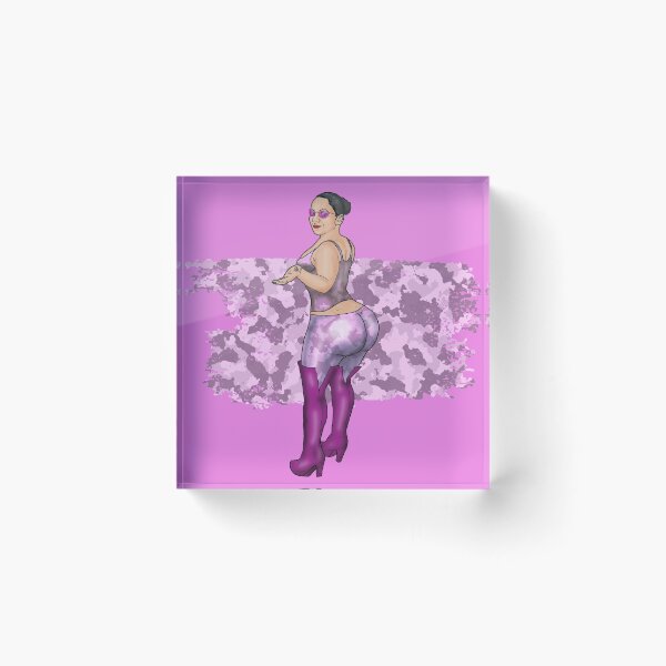 Item preview, Pink camouflage fetish girl pin-up designed and sold by PinUpsandPulp.